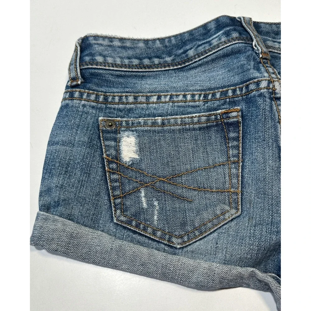 Aeropostale Denim Shorts Womens Size 0 Blue Distressed Cuffed Low Rise Cotton